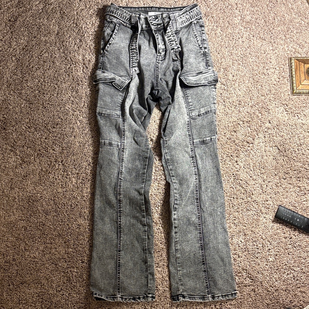 Women's Gray Cargo Straight Leg Jeans